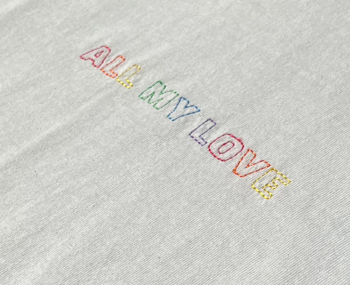 All My Love E.H Charity Embroidered T Shirt - Black/ White Rainbow