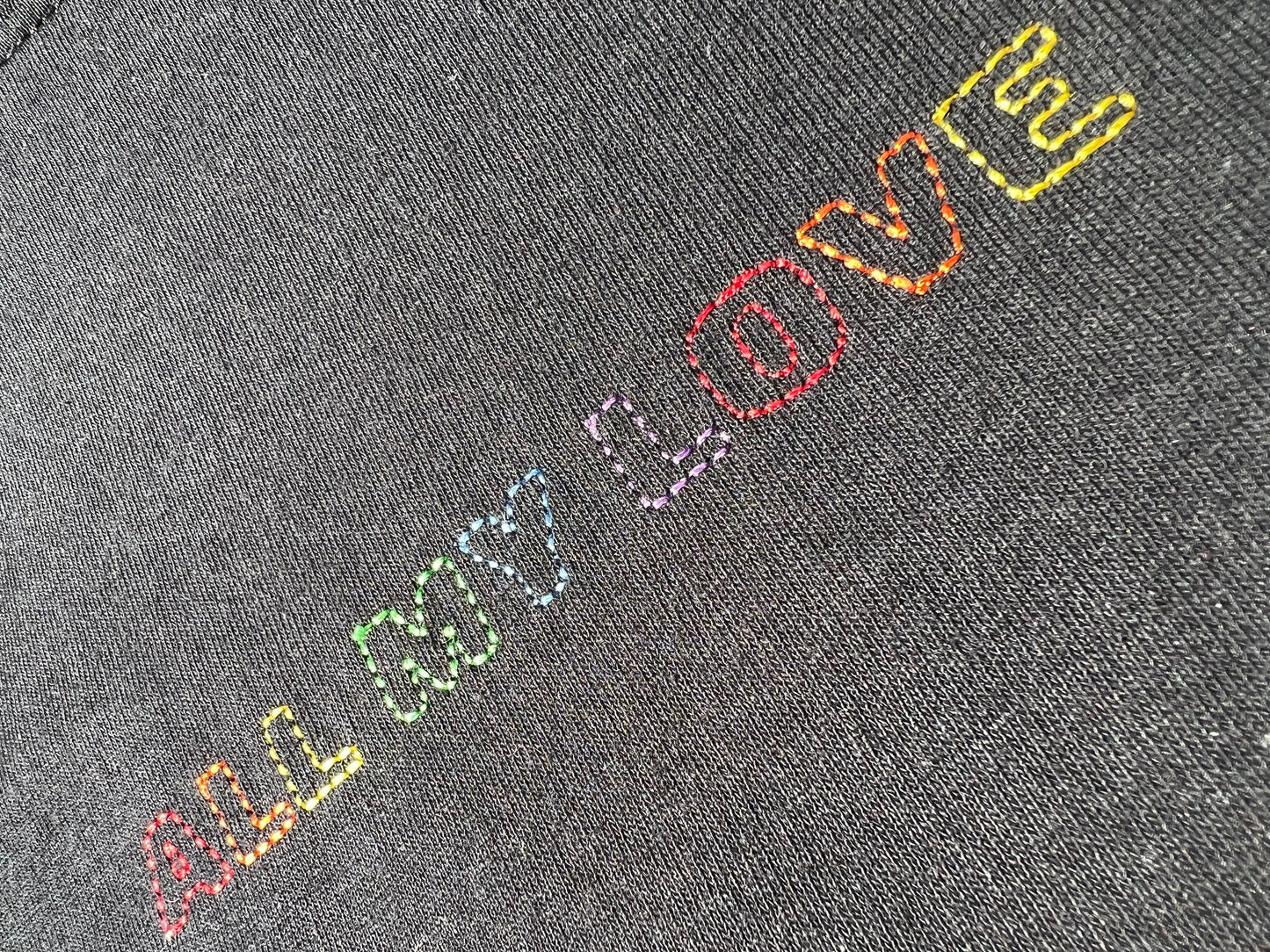 All My Love E.H Charity Embroidered T Shirt - Black/ White Rainbow
